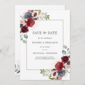 フローラ水の色ミニマル結婚リスト セーブザデート (正面/裏面)