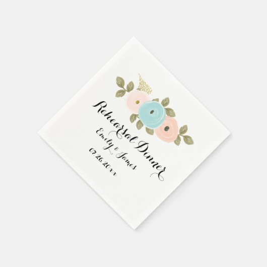 フローラ水の色結婚のリハーサルディナーナプキン スタンダードカクテルナプキン (角)