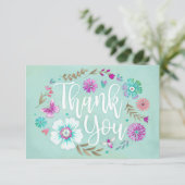 フローラ水カラーティール(緑がかった色)フラットサンキューカード サンキューカード (スタンド正面)