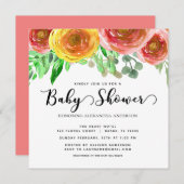 フローラ水彩の花緑の赤ちゃんシャワー 招待状 (正面/裏面)