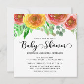 フローラ水彩の花緑の赤ちゃんシャワー 招待状 (正面)