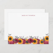 フローラ水彩ひまわり素朴バーガンディ ノートカード (正面/裏面)