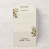 フローラ水彩ひまわり金ゴールド幾何学模様結婚 オールインワン招待状 (外側)