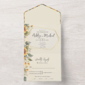 フローラ水彩ひまわり金ゴールド幾何学模様結婚 オールインワン招待状 (内側)