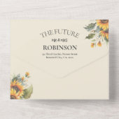 フローラ水彩ひまわり金ゴールド幾何学模様結婚 オールインワン招待状 (裏面)