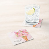 フローラ水彩アイスクリームブライダルシャワー スクエアペーパーコースター (インサイチュ)