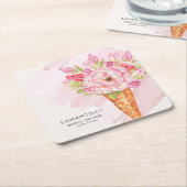 フローラ水彩アイスクリームブライダルシャワー スクエアペーパーコースター (アングル)