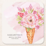 フローラ水彩アイスクリームブライダルシャワー スクエアペーパーコースター<br><div class="desc">フローラウォーターカラーアイスクリームブライダルシャワースクエア紙コースター</div>