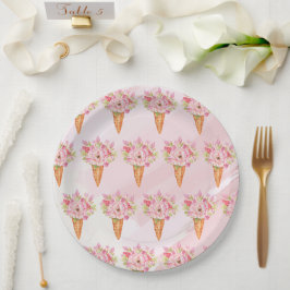 フローラ水彩アイスクリームブライダルシャワー ペーパープレート