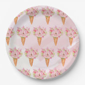 フローラ水彩アイスクリームブライダルシャワー ペーパープレート (正面)