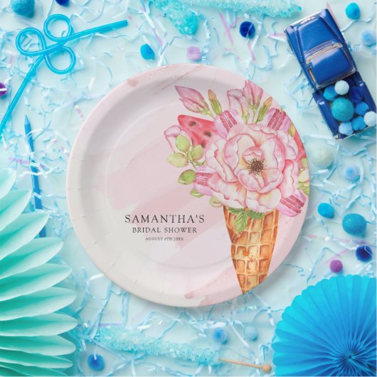 フローラ水彩アイスクリームブライダルシャワー ペーパープレート (パーティー)