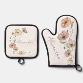 フローラ水彩アイスランドポピーパーソナライズされたズ 鍋つかみ&鍋敷きセット (正面)