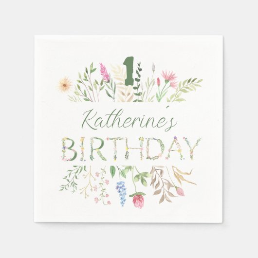 フローラ水彩アルファベットABC誕生日カクテル スタンダードカクテルナプキン (正面)