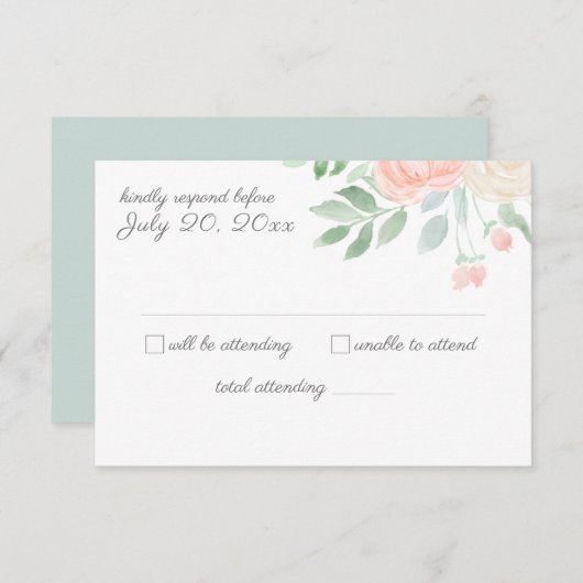 フローラ水彩ウェディングRSVP 招待状 (正面/裏面)