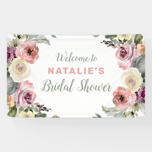 フローラ水彩ウェルカムブライダルシャワー 横断幕 (横)