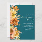 フローラ水彩ウォームブルー与えディナー 招待状 (正面)