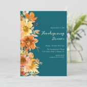 フローラ水彩ウォームブルー与えディナー 招待状 (スタンド正面)