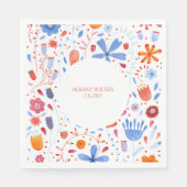 フローラ水彩オレンジブルー スタンダードランチョンナプキン (正面)