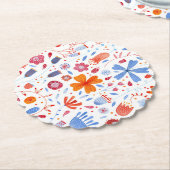 フローラ水彩オレンジブルー ペーパーコースター (アングル)