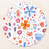 フローラ水彩オレンジブルー ペーパーコースター (正面)