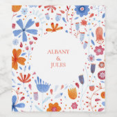 フローラ水彩オレンジブルー ワインラベル (シングルラベル)