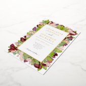 フローラ水彩オレンジ色金ゴールド結婚ズ 箔招待状 (回転した状態)