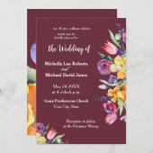 フローラ水彩オンブルゴーニュ結婚式招待状 招待状 (正面/裏面)