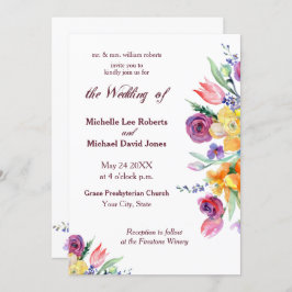 フローラ水彩オンホワイト結婚式招待状 招待状