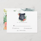 フローラ水彩クレストRSVP応答カード 出欠カード (正面/裏面)