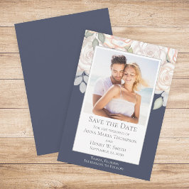 フローラ水彩グリーン日付を青で保存 招待状