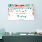 フローラ水彩コーラルピンクアクア結婚の背景 横断幕 (トレードショー)