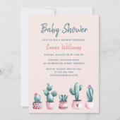 フローラ水彩サボテンピンクの女の子ベビーシャワー 招待状 (正面)