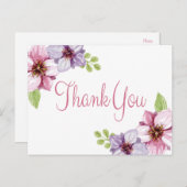 フローラ水彩サンキューパープルフラワー ポストカード (正面/裏面)
