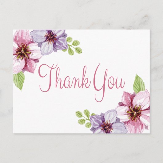 フローラ水彩サンキューパープルフラワー ポストカード (正面)