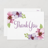 フローラ水彩サンキューパープルフラワー ポストカード (正面/裏面)