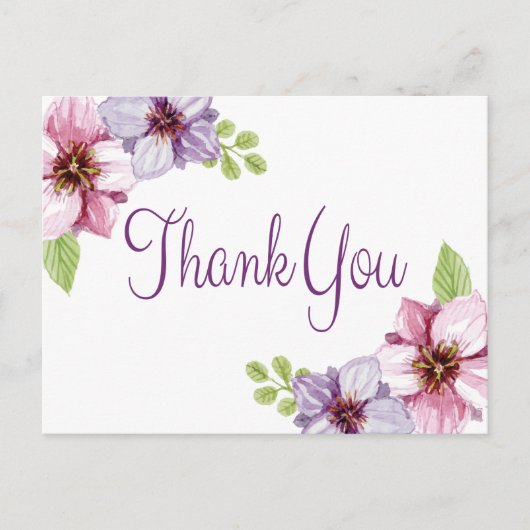 フローラ水彩サンキューパープルフラワー ポストカード (正面)