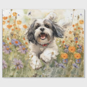 フローラ水彩シーズー(犬)津ランニングズスルー花 ラッピングペーパー (フラット)