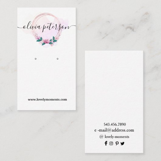 フローラ水彩ジュエリーイヤリング表示カード 名刺 (正面/裏面)