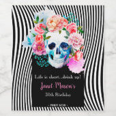 フローラ水彩スカル付ストライプき ワインラベル (シングルラベル)