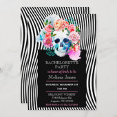 フローラ水彩スカル付ストライプ招待状 招待状 (正面/裏面)