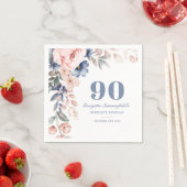 フローラ水彩ダスティブルーピンク90誕生日 スタンダードカクテルナプキン (インサイチュ)
