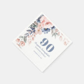 フローラ水彩ダスティブルーピンク90誕生日 スタンダードカクテルナプキン (角)
