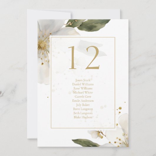 フローラ水彩テーブル番号とシーティングカード シーズンカード (正面)