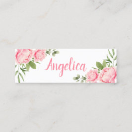 フローラ水彩トレンディーピンクバラ スキニー名刺