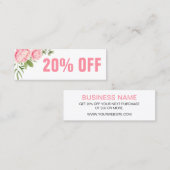 フローラ水彩トレンディーピンクローズ割引カード スキニー名刺 (正面/裏面)