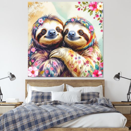 フローラ水彩ナマケモノ1 キャンバスプリント (インサイチュ (寝室))