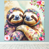 フローラ水彩ナマケモノ1 キャンバスプリント (インサイチュ (ウッドフロア))