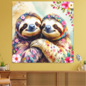 フローラ水彩ナマケモノ1 キャンバスプリント (インサイチュ (リビング))