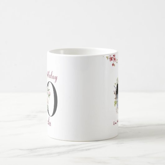 フローラ水彩ハッピー60誕生日カスタム写真 コーヒーマグカップ (中央)