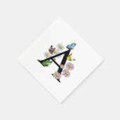 フローラ水彩バタフライモノグラム文字A スタンダードカクテルナプキン (角)